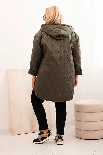 Дамско ватирано яке Plus Size с качулка и надпис HOPE 5614