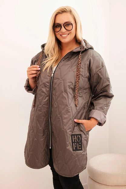 Дамско ватирано яке Plus Size с качулка и надпис HOPE 5614
