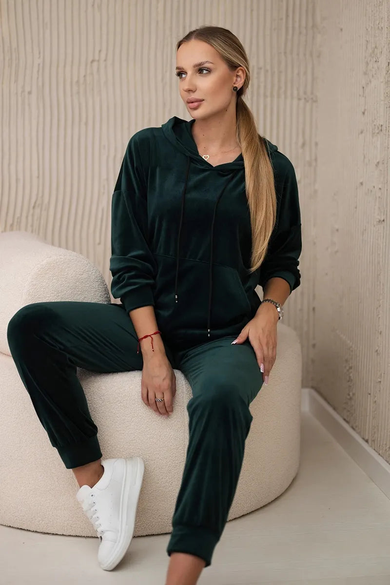 Велурен комплект от суитчър с панталон 5629Q