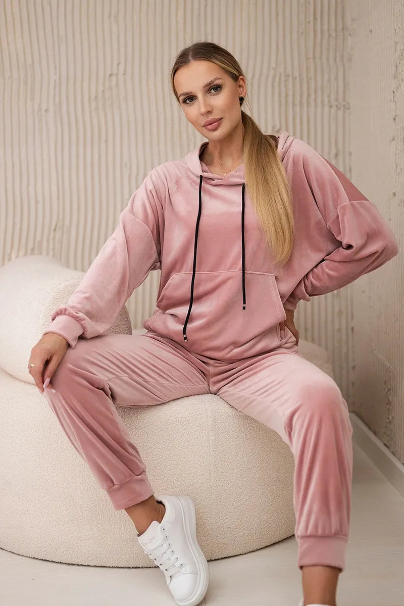 Велурен комплект от суитчър с панталон 5629Q