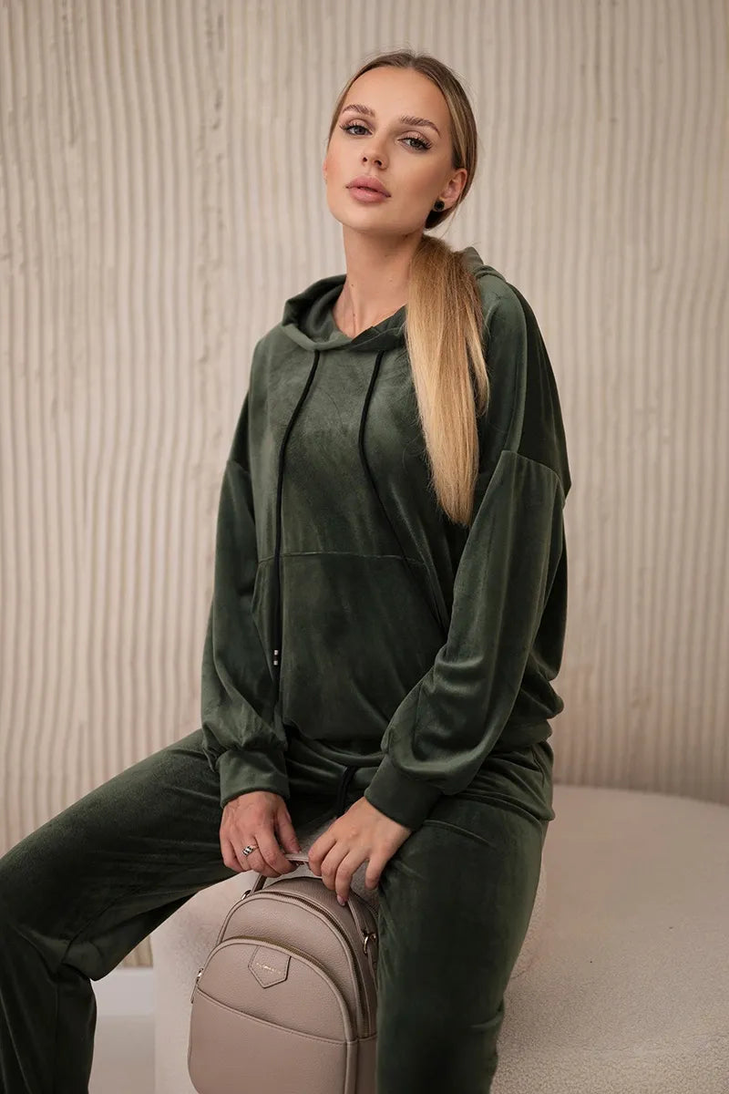 Велурен комплект от суитчър с панталон 5629Q