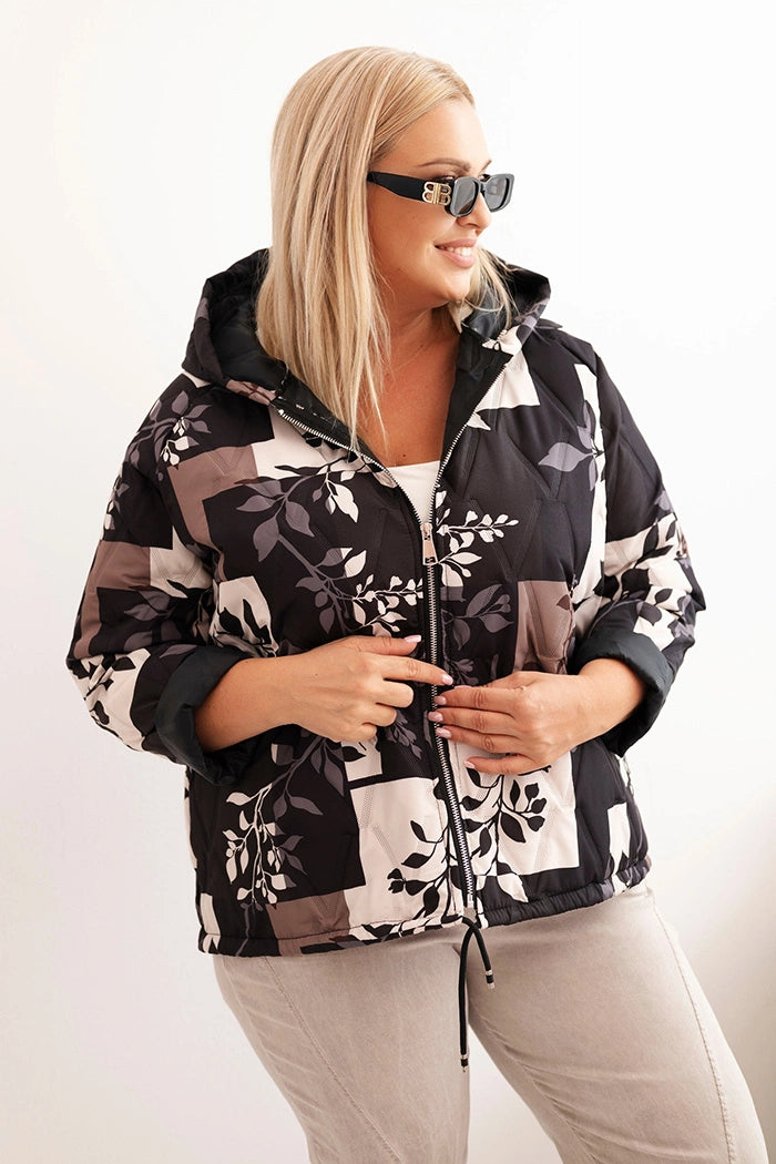 Дамско яке за големи размери с качулка и удължен гръб 5680-1