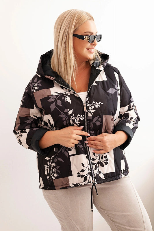 Дамско яке за големи размери с качулка и удължен гръб 5680-1