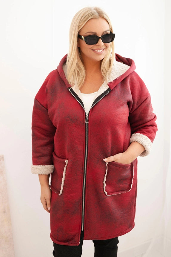 Дамско яке за големи размери с качулка и джобове 5735