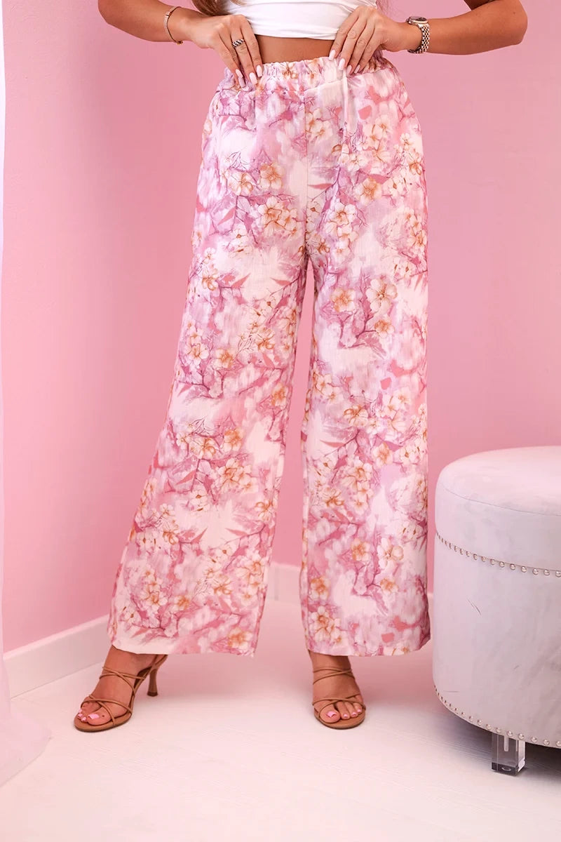 Дамски широки панталони с флорален принт 5761