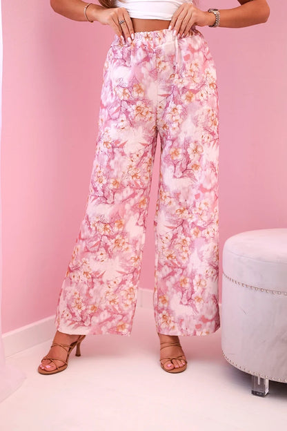 Дамски широки панталони с флорален принт 5761