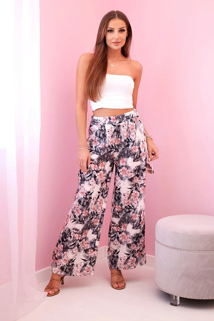 Дамски широки панталони с флорален принт 5761