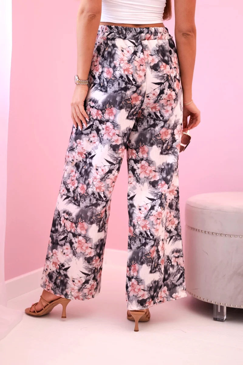 Дамски широки панталони с флорален принт 5761