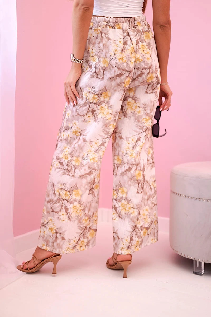 Дамски широки панталони с флорален принт 5761