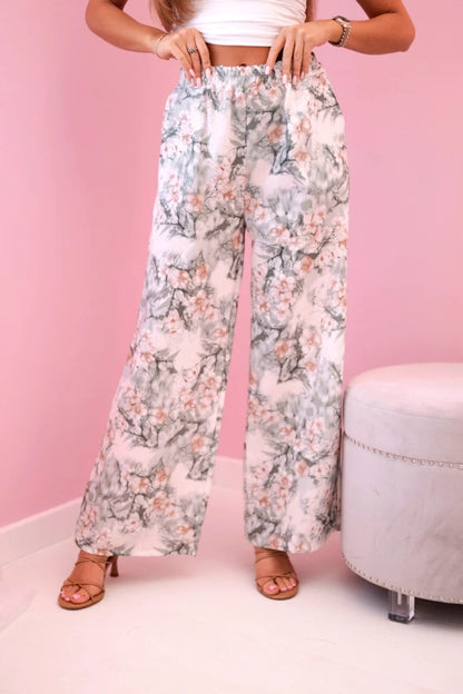 Дамски широки панталони с флорален принт 5761