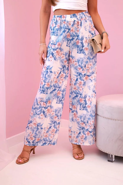 Дамски широки панталони с флорален принт 5761