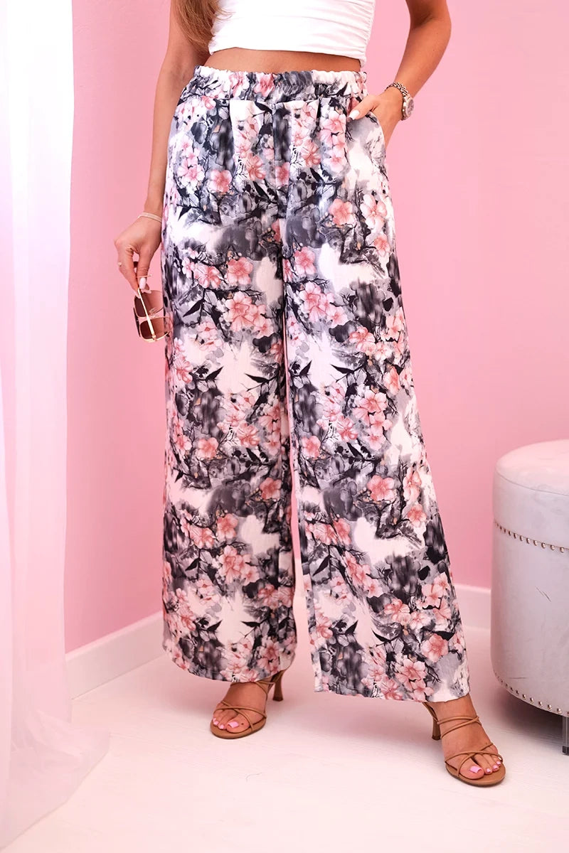 Дамски широки панталони с флорален принт 5761