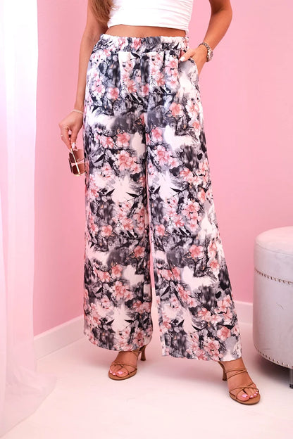 Дамски широки панталони с флорален принт 5761