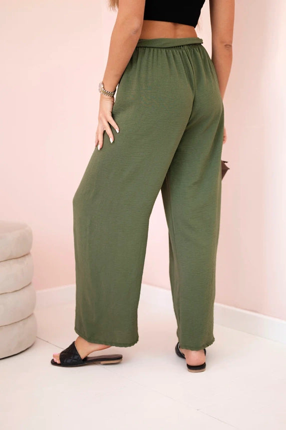 Панталон с широка талия и колан 5878