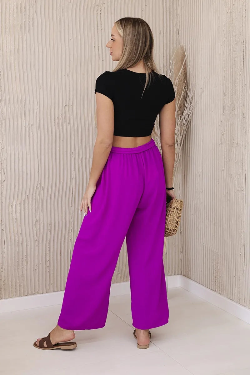 Панталон с широка талия и колан 5878