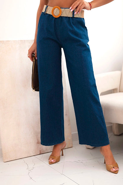 Дамски памучен панталон с широки крачоли и колан ART59806