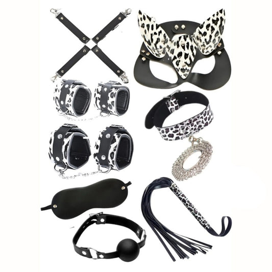 Еротичен BDSM сет с маска, повод, белезници, топка LT-6002