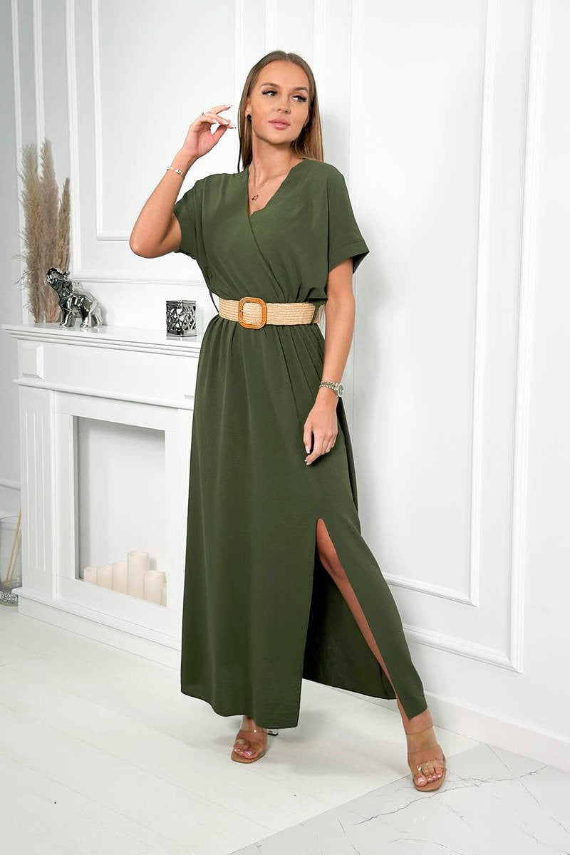 Дълга рокля с декоративен колан 6012