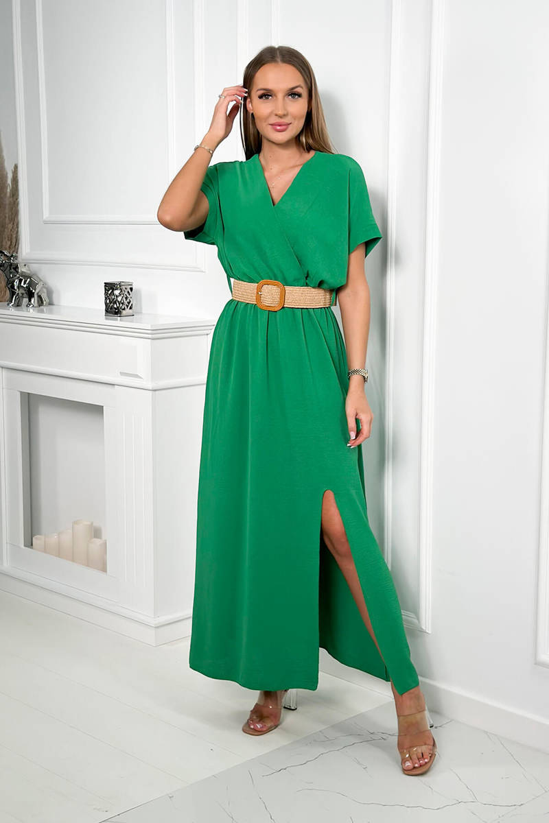 Дълга рокля с декоративен колан 6012