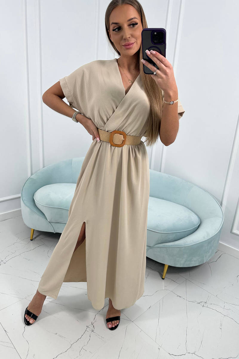 Дълга рокля с декоративен колан 6012