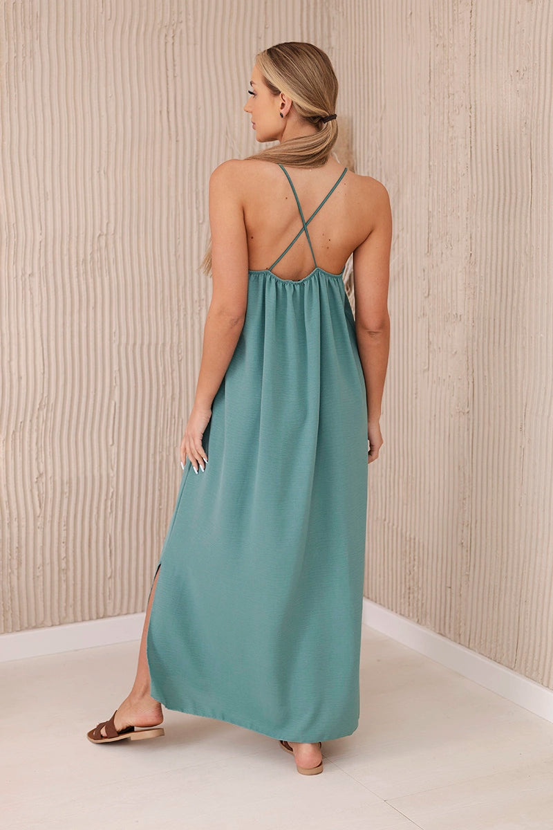 Дълга рокля с тънки презрамки 6418