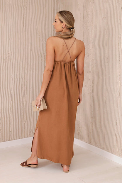 Дълга рокля с тънки презрамки 6418