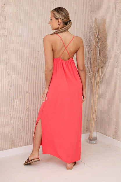 Дълга рокля с тънки презрамки 6418