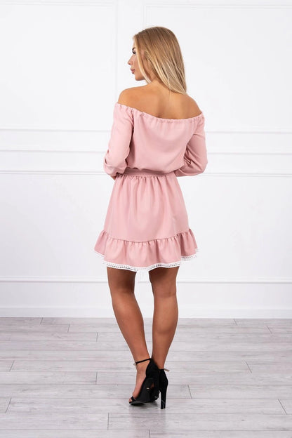 Рокля с открити рамене и дантелена украса 66046