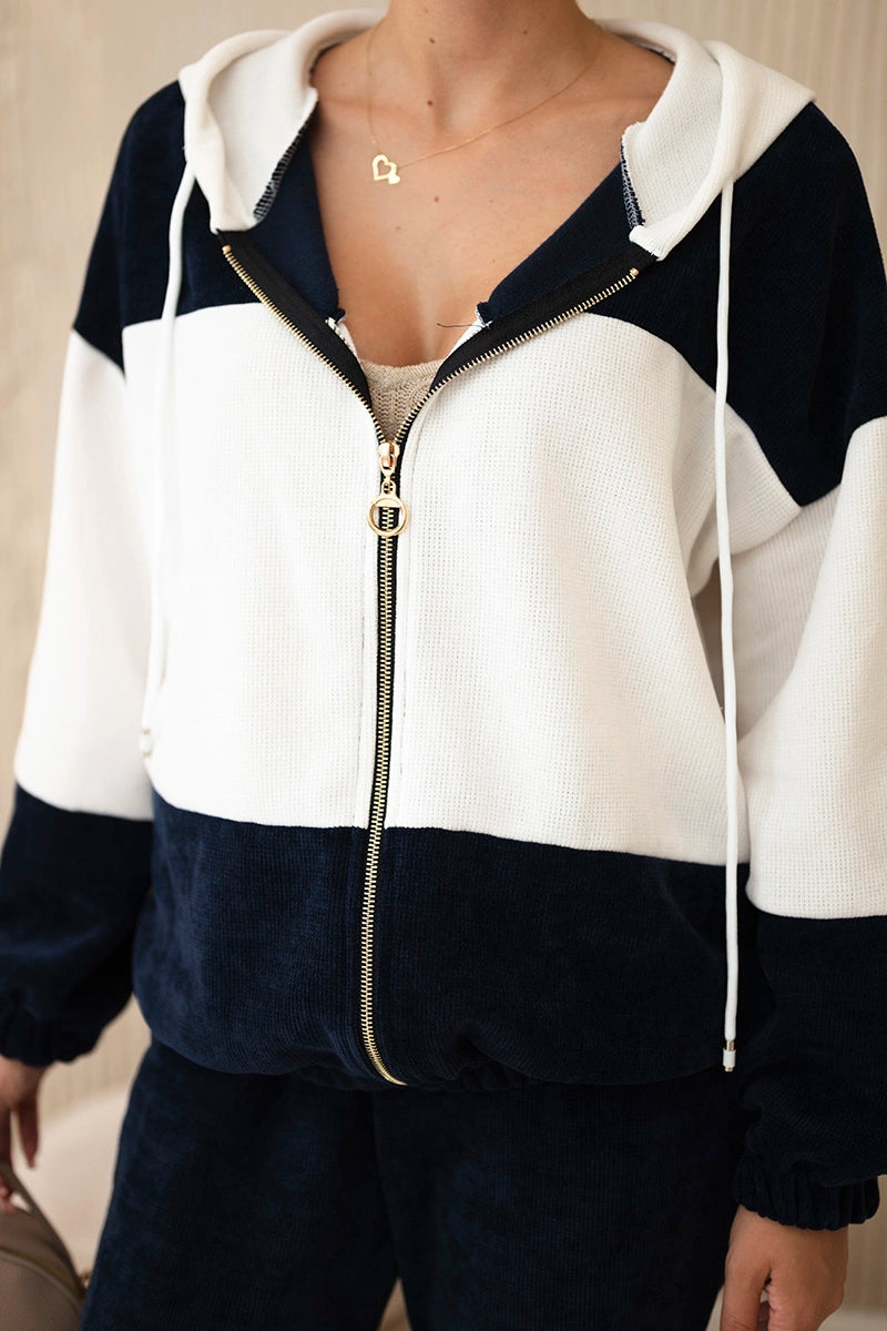 Рипсен велурен комплект от суитчер с панталони 6650