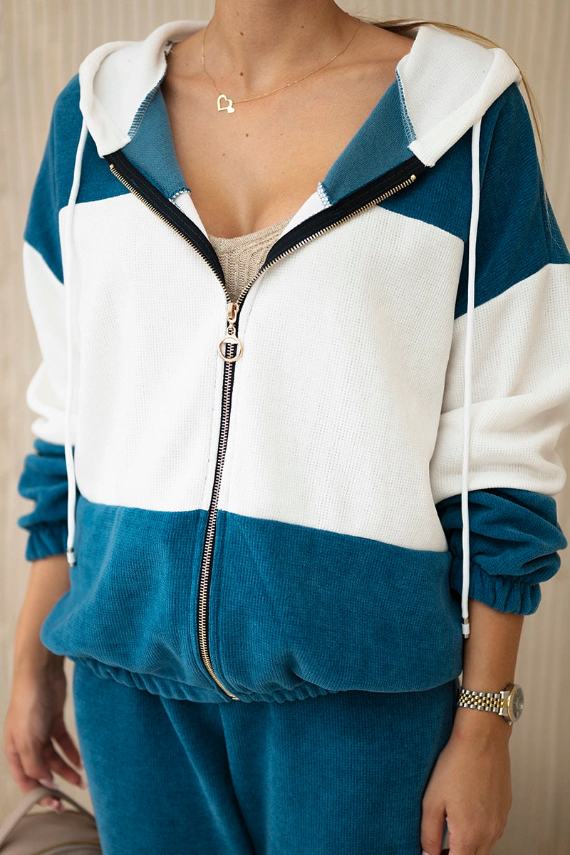 Рипсен велурен комплект от суитчер с панталони 6650