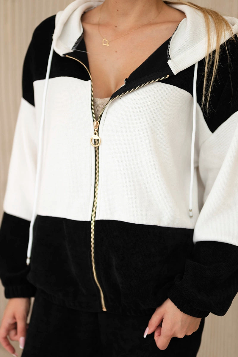 Рипсен велурен комплект от суитчер с панталони 6650