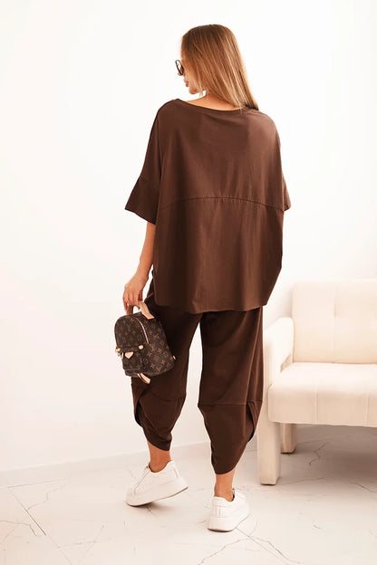 Памучен комплект от блуза с панталони 6727