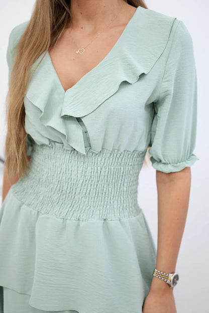 Рокля с талия и къс ръкав 68298