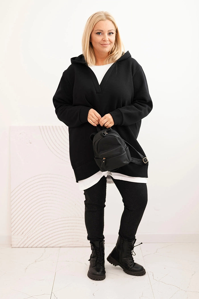 Дамски суичър с качулка, размер Plus Size, с изолация и V-образно деколте 6940