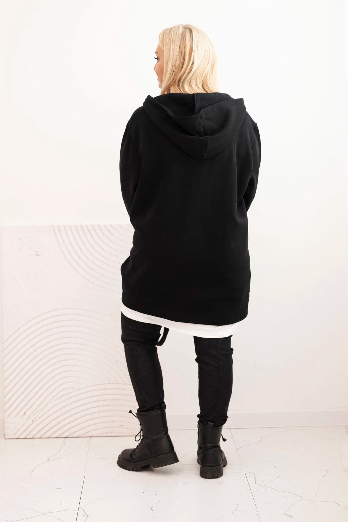 Дамски суичър с качулка, размер Plus Size, с изолация и V-образно деколте 6940