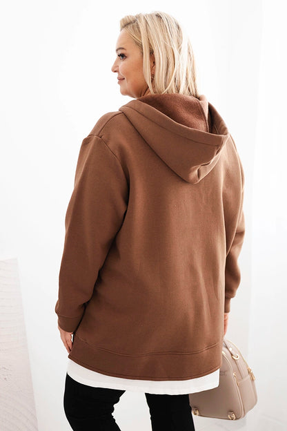 Дамски суичър с качулка, размер Plus Size, с изолация и V-образно деколте 6940