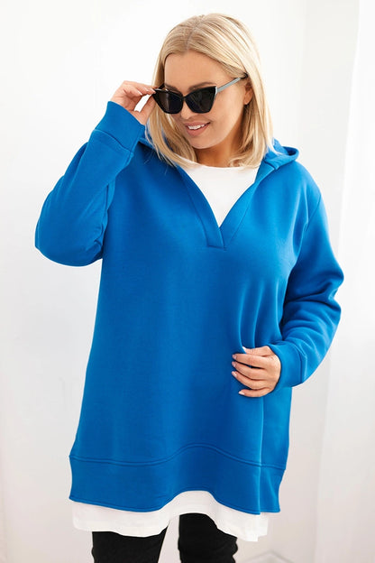 Дамски суичър с качулка, размер Plus Size, с изолация и V-образно деколте 6940