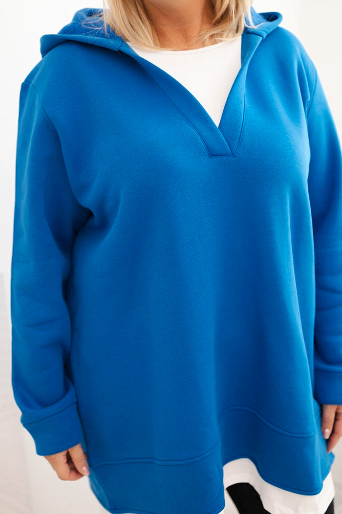 Дамски суичър с качулка, размер Plus Size, с изолация и V-образно деколте 6940