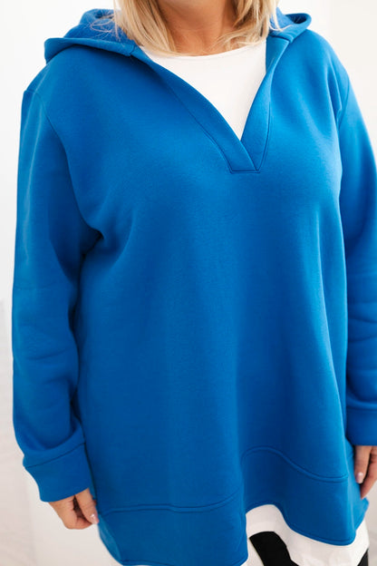 Дамски суичър с качулка, размер Plus Size, с изолация и V-образно деколте 6940