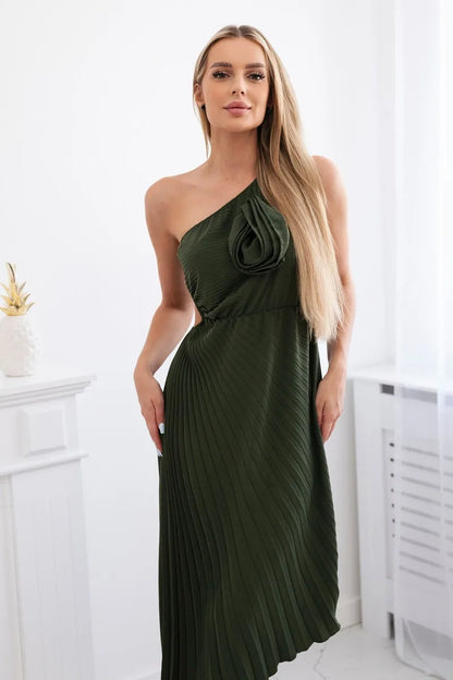 Плисирана рокля украсена с цвете 6945H