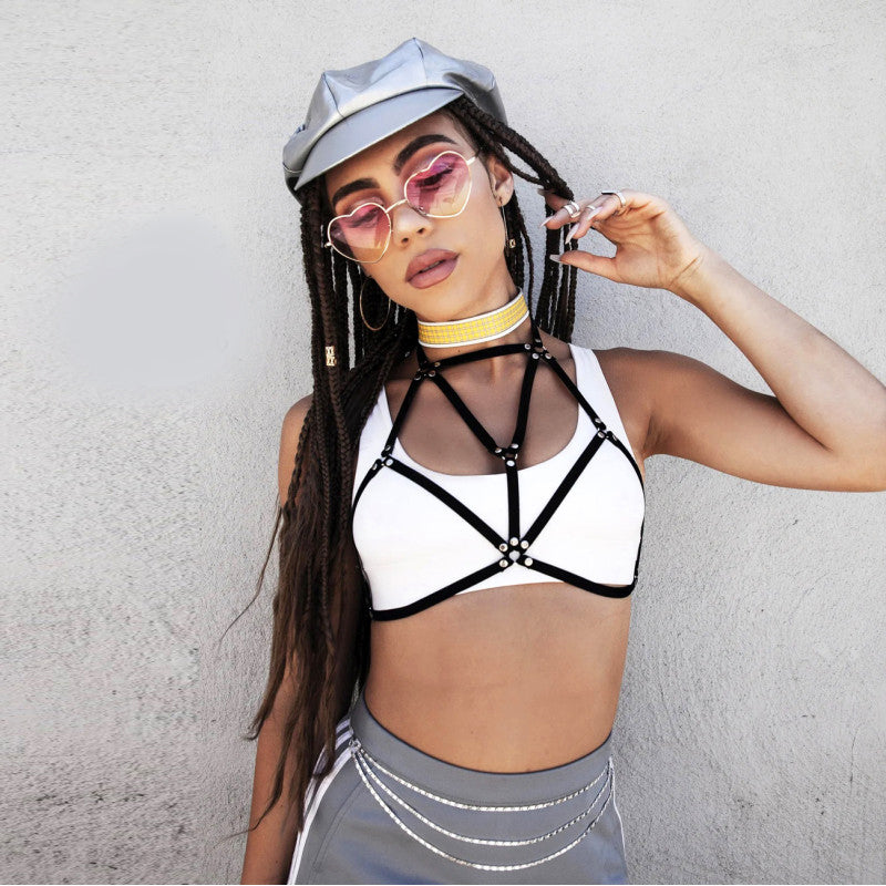 Кожен харнес топ в черно AA-700666