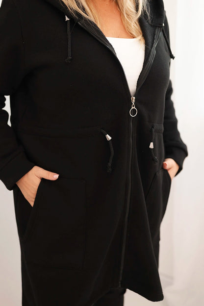 Дамски суичър с качулка с изолация и V-образно деколте 7044