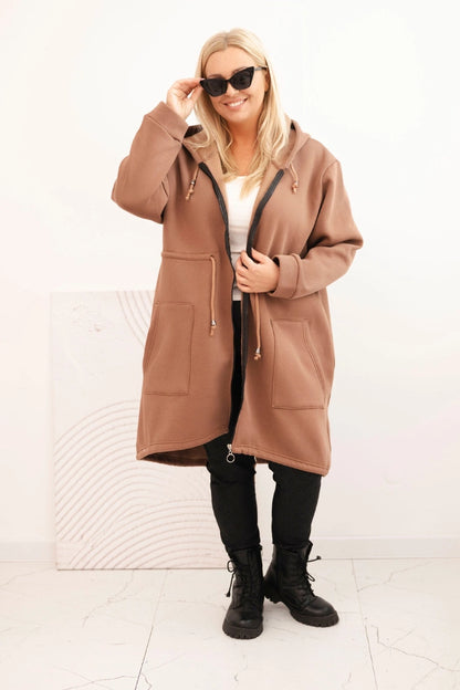 Дамски суичър с качулка с изолация и V-образно деколте 7044