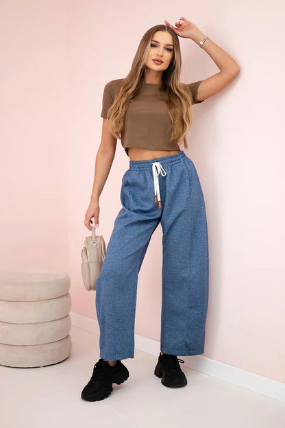 Панталон с маслено покритие и връзки на талията 7305