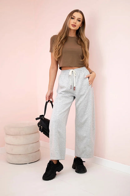 Панталон с маслено покритие и връзки на талията 7305