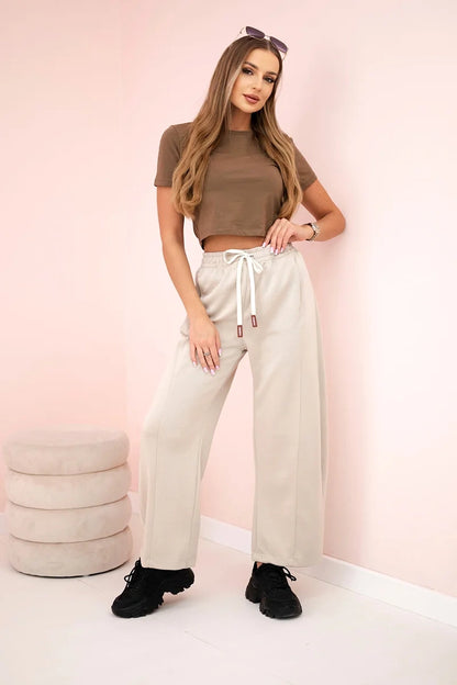 Панталон с маслено покритие и връзки на талията 7305