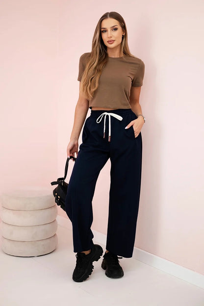 Панталон с маслено покритие и връзки на талията 7305