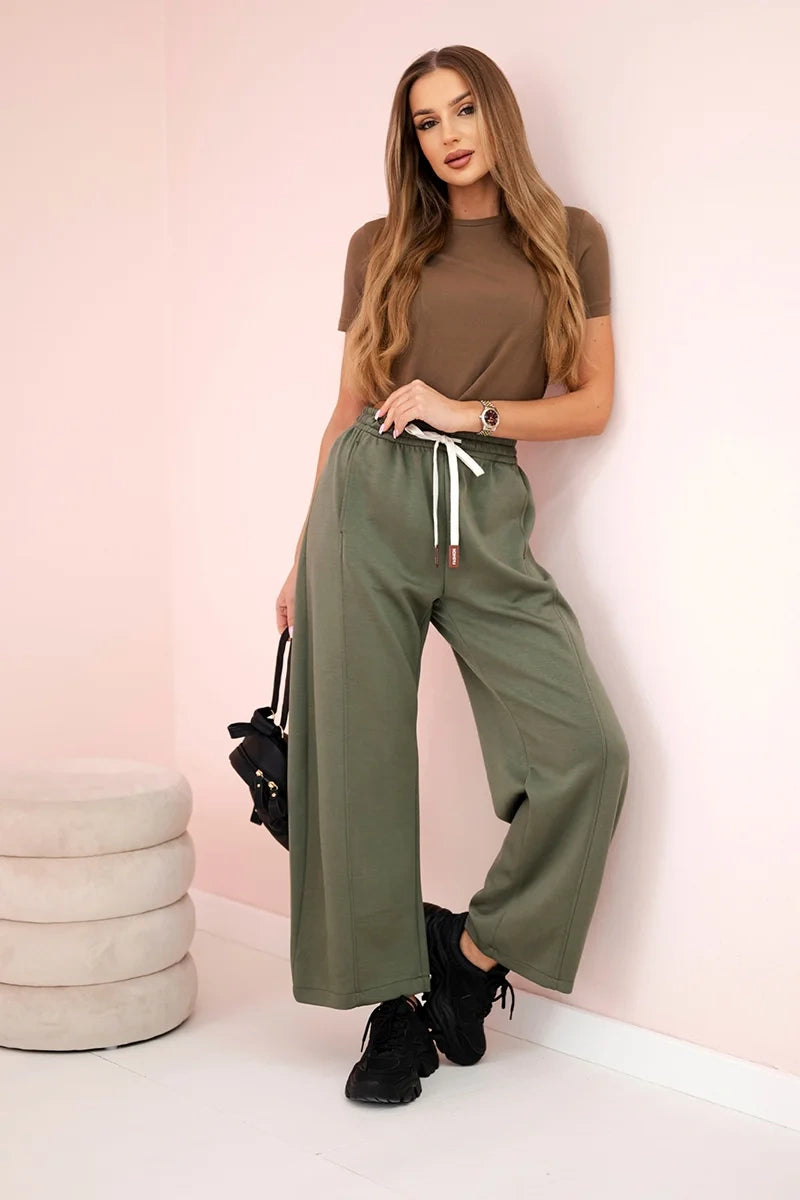 Панталон с маслено покритие и връзки на талията 7305