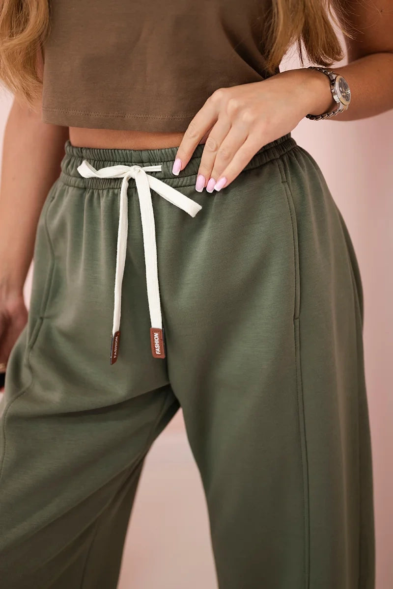 Панталон с маслено покритие и връзки на талията 7305