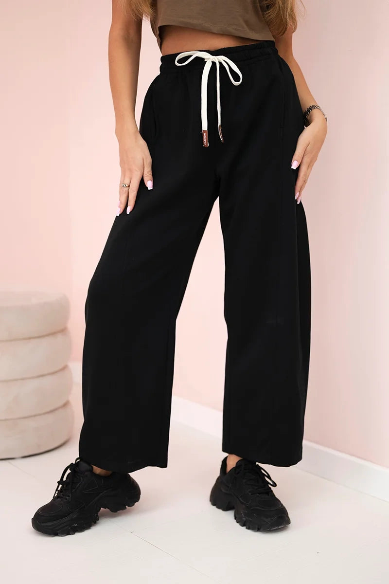 Панталон с маслено покритие и връзки на талията 7305